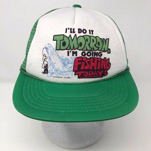 Vtg 1983 Mesh Snapback Trucker Hat 'Going Fishing'